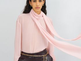 Блузка из шифона с шарфом, Розовый