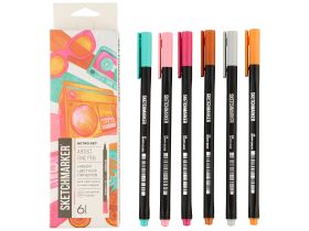 Набор цветных линеров Sketchmarker "Artist Fine Pen" Retro 6 цветов в картонной упаковке