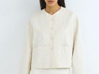 Укороченный жакет с жаккардовым узором, Бежевый