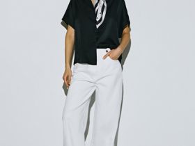 Сатиновая блузка с коротким рукавом, Черный