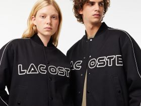 Куртка-бомбер из хлопкового твила Lacoste унисекс с вышивкой