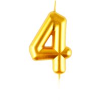 Свеча для торта с держателем MESHU "Цифра 4", 6 см, золотая, блистер
