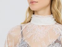 Кружевная блузка с воротником-стойкой, Бежевый