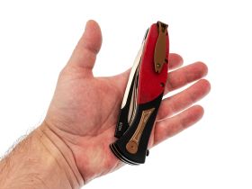 Складной нож Reptilian Корюшка-02, сталь VG-10, рукоять черный G10/красная микарта