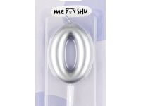 Свеча для торта с держателем MESHU "Цифра 0", 6 см, серебряная, блистер