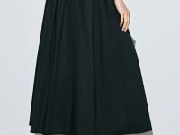 Юбка миди А-силуэта с эластичным поясом, Черный