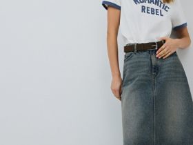 Расклёшенная джинсовая юбка миди, Синий