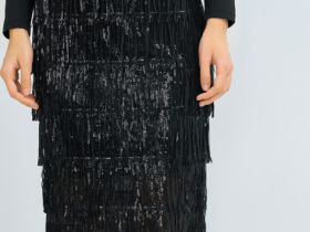 Прямая юбка с бахромой из пайеток, Черный