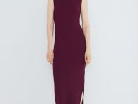 Вязаное платье в рубчик с воротником-стойкой, Фиолетовый