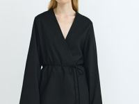 Рубашка изо льна с завязкой, Черный