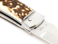 Автоматический нож Mikov Predator, сталь RWL-34, рукоять рог оленя, кожаный чехол