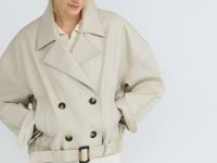 Короткая куртка-тренч из искусственной кожи, Бежевый