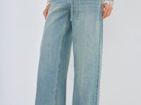 Широкие джинсы с поясом, Голубой
