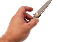 Складной нож Nimo Knives Divinity Tree, сталь M390, рукоять титан, серый/золотой
