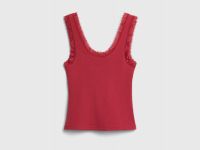 Майка в рубчик с кружевом для девочек, Красный