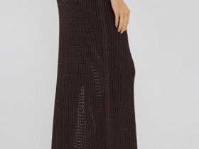 Юбка макси ажурной вязки, Коричневый