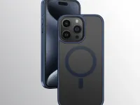 Чехол-накладка Mosbros Mag Comfortable для Apple iPhone 15 Pro пластиковый прозрачно-черный (синяя рамка)