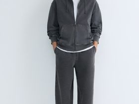 Толстовка на молнии с эффектом стирки, Серый