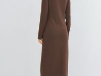 Вязаное облегающее платье, Коричневый