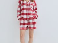Пижамная рубашка в клетку из фланели, Красный