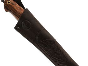 Нож для снятия шкур Ястреб, сталь М398, рукоять айронвуд, мельхиор