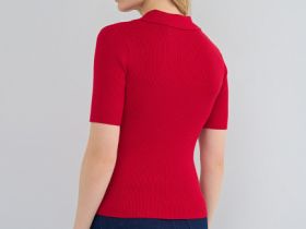 Джемпер поло в рубчик, Красный