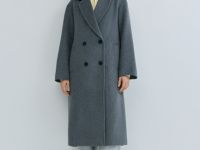 Длинное двубортное пальто из шерсти, Серый