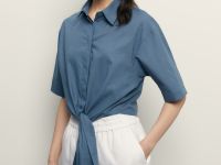 Блузка из хлопка и льна с завязками на поясе