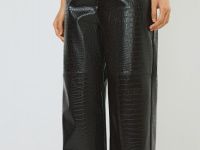 Кожаные брюки с крокодиловым тиснением, Коричневый