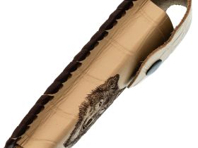 Кожаный чехол для складного ножа с рисунком волка, 130 мм