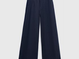 Широкие джинсы из тонкого денима с поясом на резинке, Синий