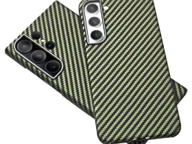 Чехол-накладка Kzdoo Keivlar Case для Samsung Galaxy S23+ карбоновый (черно-зеленый в полоску)