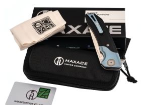 Складной нож Maxace Goliath Black, сталь Bohler K110, рукоять G-10/синий больстер