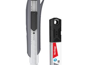 Нож канцелярский Berlingo "Razzor 200" 18 мм, серый + лезвия сменные 10шт., блистер, европодвес