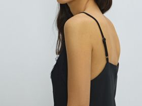 Сатиновый топ с кружевом, Черный