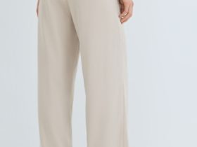 Прямые брюки с эластичным поясом, Бежевый