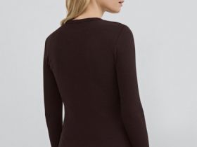 Лонгслив в рубчик, Коричневый