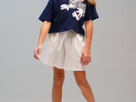 Комплект трикотажный для девочек: фуфайка (футболка), шорты