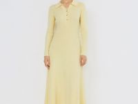 Вязаное платье с отложным воротником, Желтый