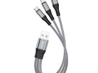 Кабель Hoco X47 (USB) 3 в 1 Lightning/Micro USB/Type-C 25см 2.4A (серый)
