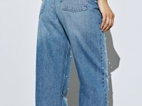 Прямые джинсы с жемчужинами, Голубой