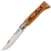 Складной нож Opinel №8, нержавеющая сталь, рукоять дуб, гравировка заяц, 002333