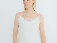 Топ в рубчик с декором из кружева, Белый