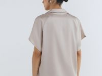 Сатиновая блузка с коротким рукавом, Бежевый