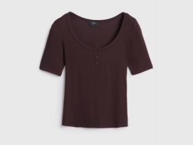 Футболка с вырезом "хенли", Коричневый