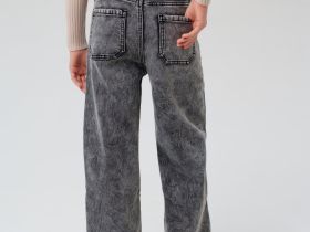 Брюки текстильные джинсовые утепленные флисом для девочек