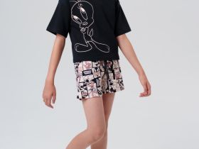 Комплект трикотажный для девочек: фуфайка (футболка), шорты