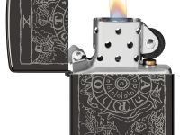 Зажигалка ZIPPO Wheel Of Fortune с покрытием High Polish Black, латунь/сталь, черная, глянцевая, 38x13x57 мм