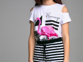 Комплект трикотажный для девочек: фуфайка (футболка), шорты