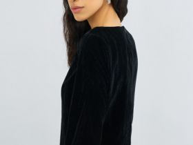 Платье мини из жатого бархата, Черный